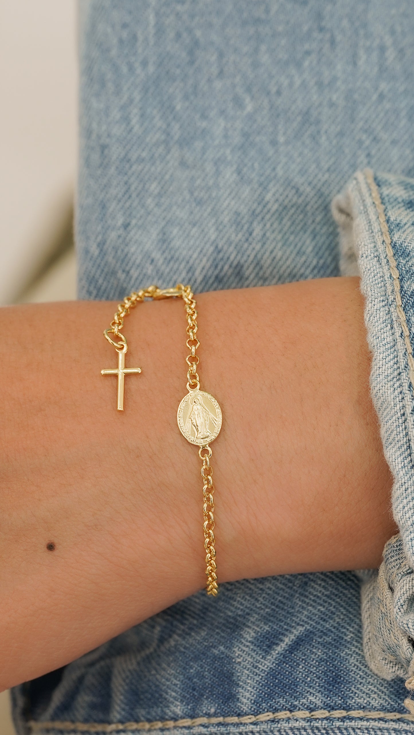 Pulsera Virgen Milagrosa Mini 16.5 cms Extensor Cruz