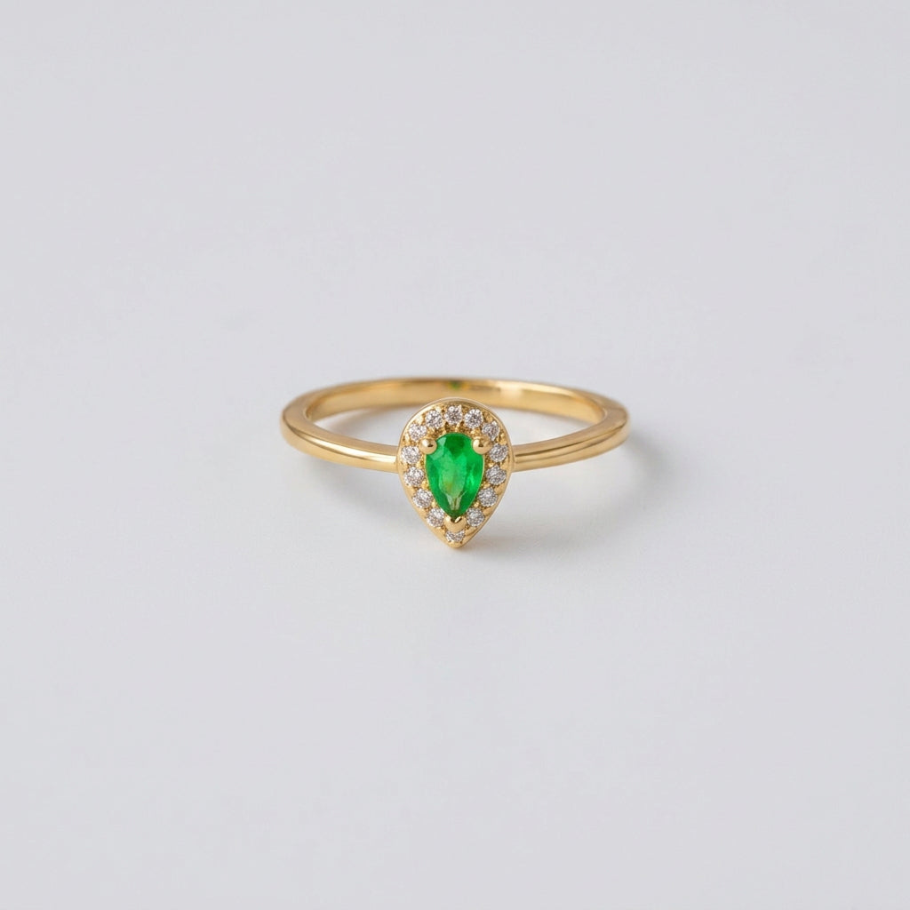 Anillo Gota Verde Circón