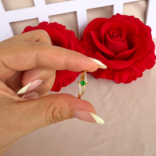 ANILLO PIEDRA VERDE HOJAS DOBLE