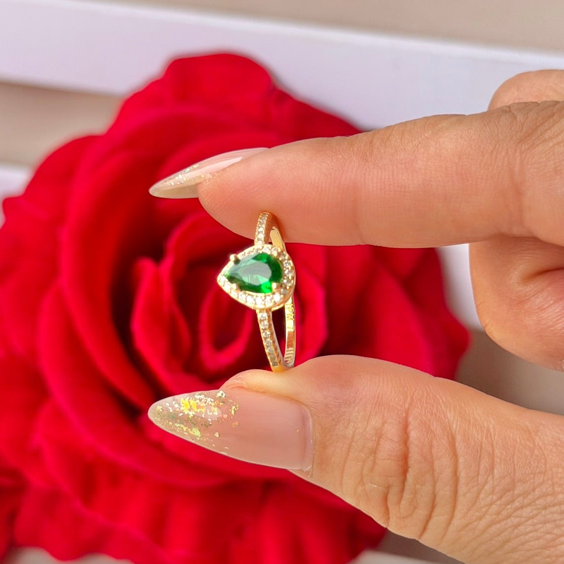 ANILLO GOTA CIRCON VERDE