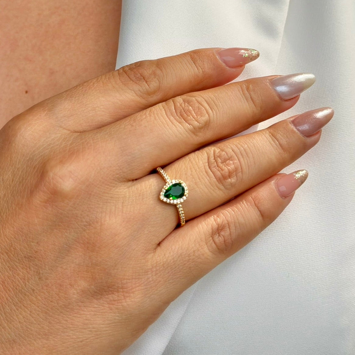 ANILLO GOTA CIRCON VERDE