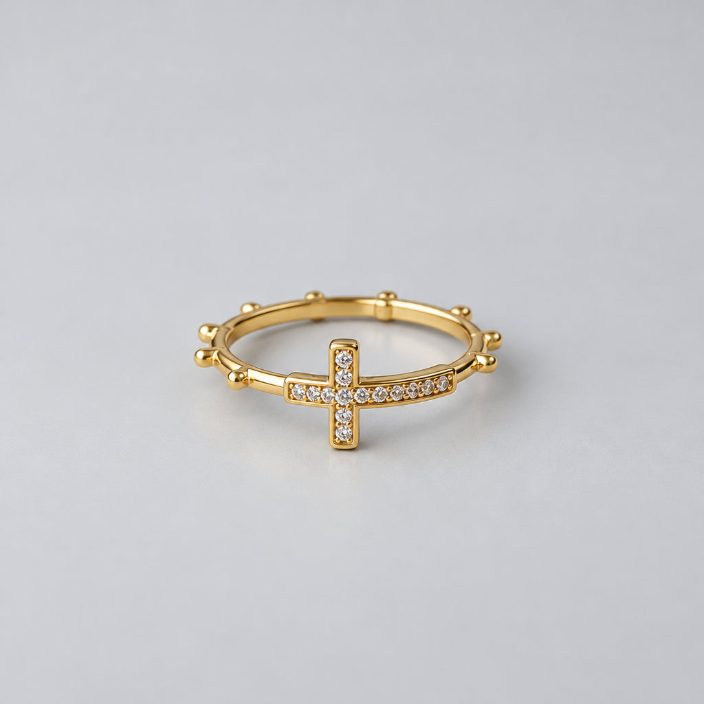 ANILLO DENARIO CRUZ CIRCON CRISTAL