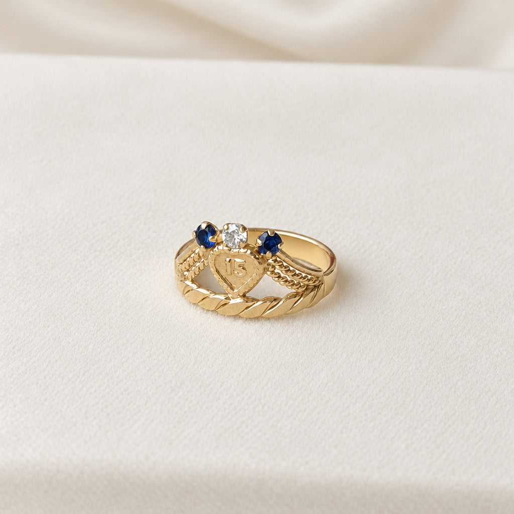 ANILLO QUINCEAÑERA CIRCON AZUL