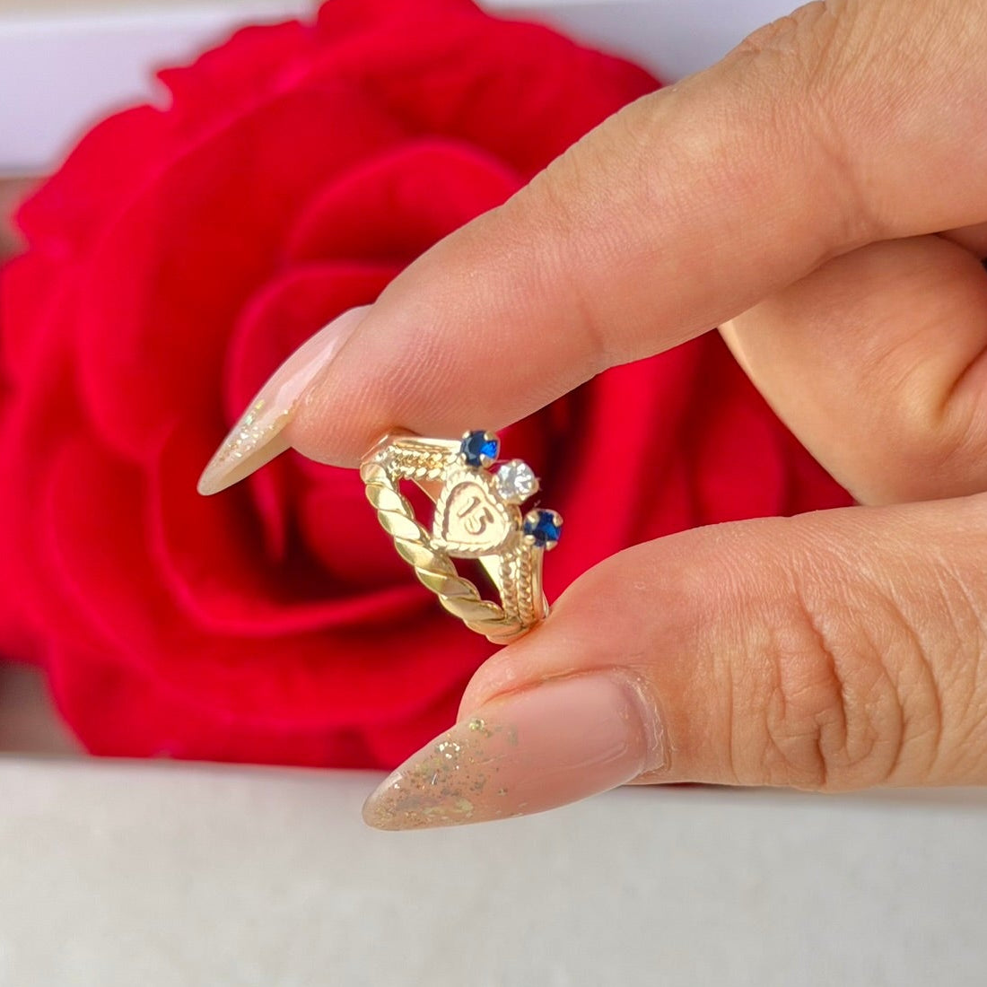 ANILLO QUINCEAÑERA CIRCON AZUL